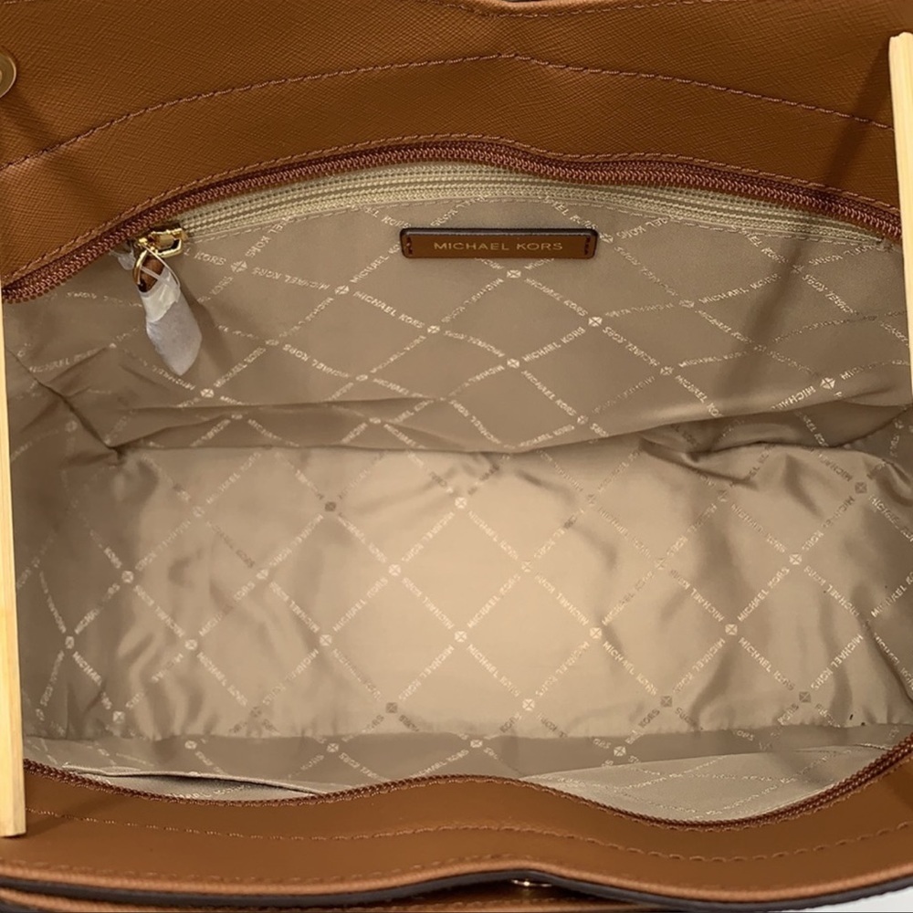 MICHAEL KORS LARGE X CHAIN LOGO SHOULDER BAG BROWN - Picture 15 of 16